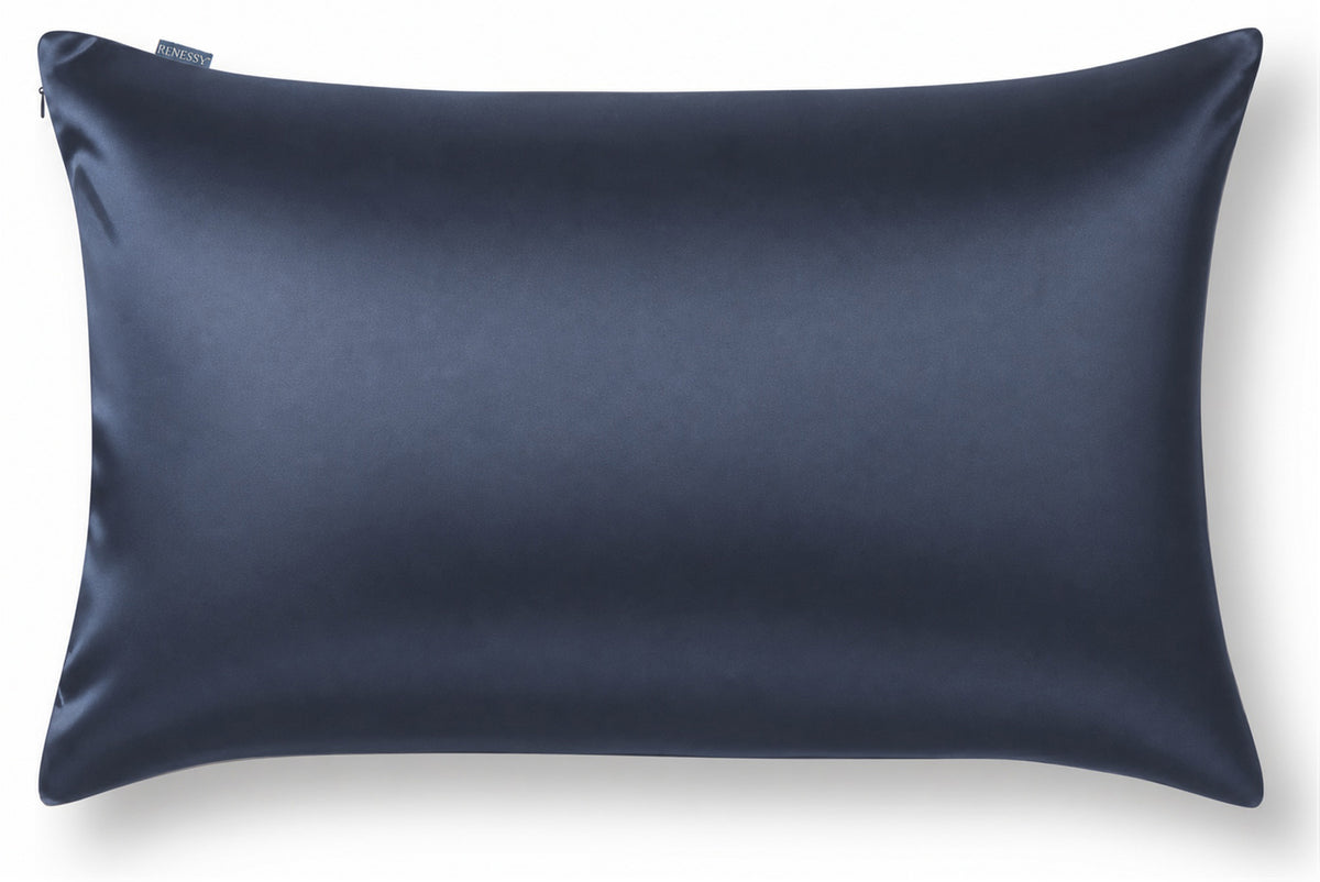 RENESSY Silk Pillowcase, 100% Organic Mulberry Silk, 22 Momme 6A (Queen) – Navy Blue