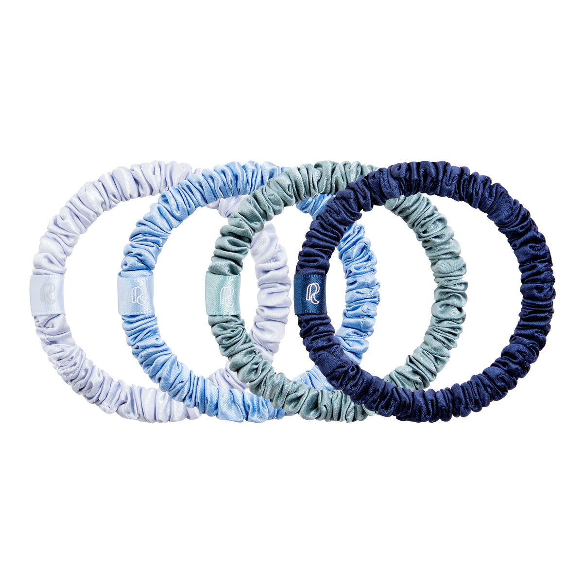 RENESSY Silk Hair Scrunchies, 100% Organic Silk, Skinny 4-Pack, 22 Momme 6A – Ocean