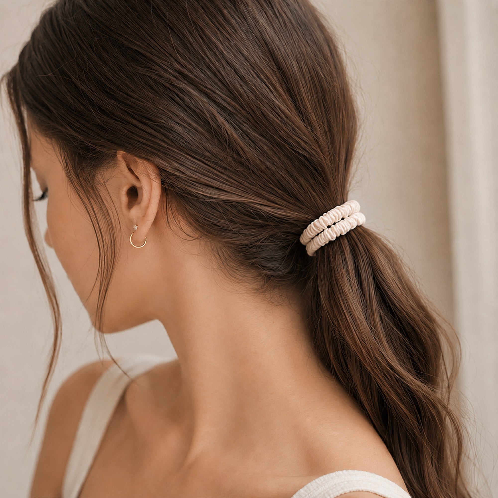 RENESSY Silk Hair Scrunchies, 100% Organic Silk, Skinny 4-Pack, 22 Momme 6A - PT02