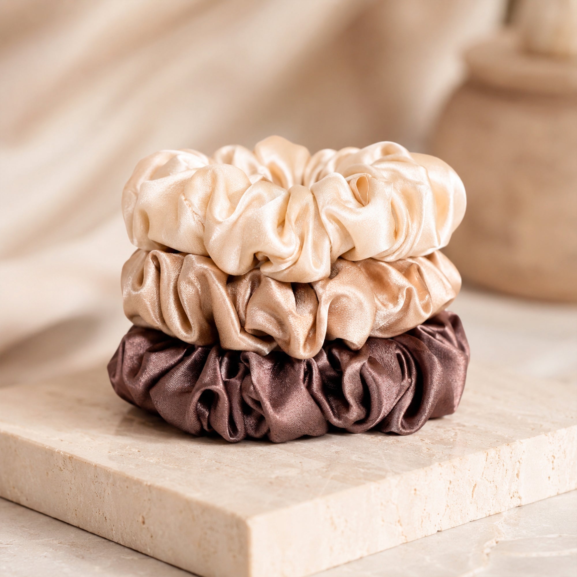 RENESSY Silk Hair Scrunchies, 100% Organic Silk, Large 3-Pack, 22 Momme 6A - PT04